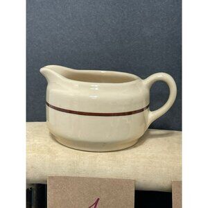 Buffalo China Restaurant Ware Creamer Pitcher  Squaty Beige Red Stripe Color